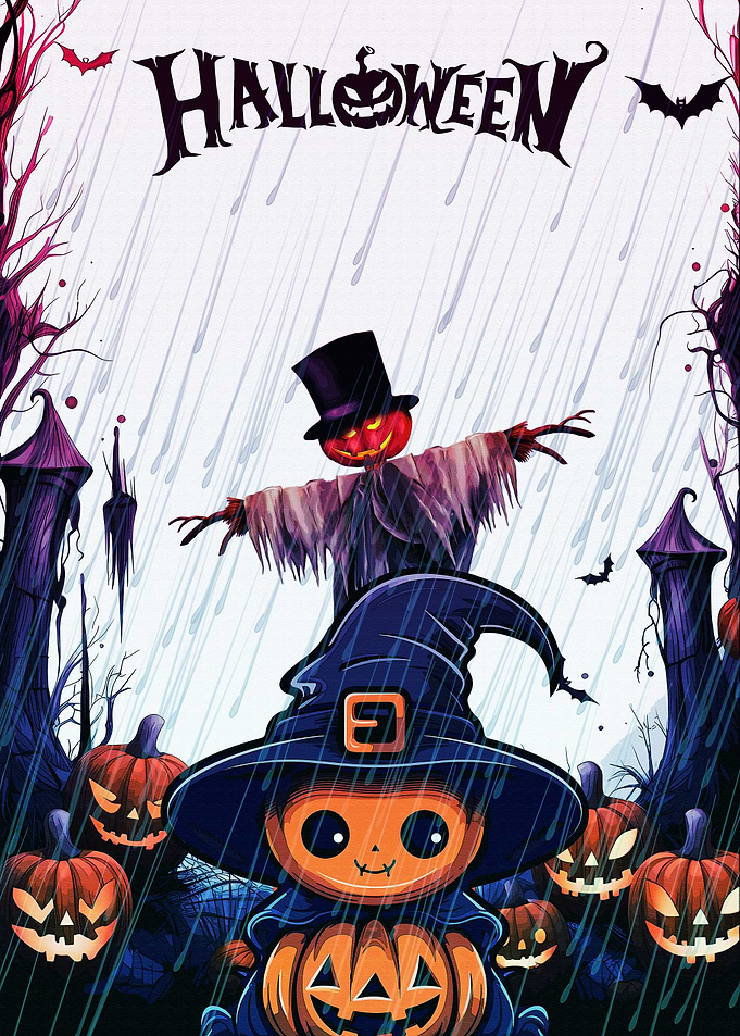 Halloween Rainy Night Illustration