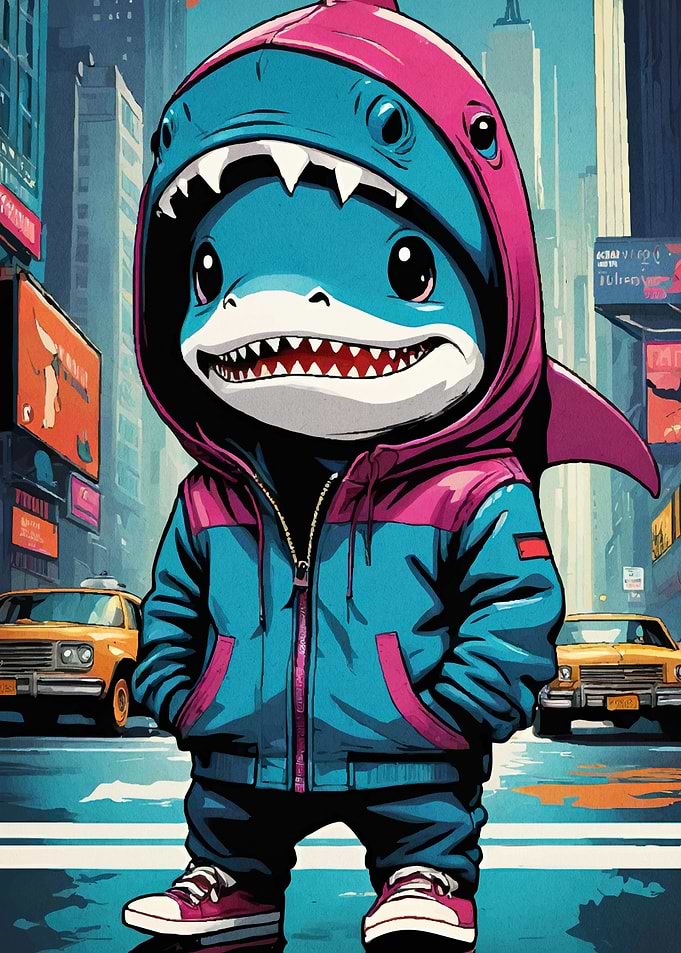 Cartoon Shark Cityscape