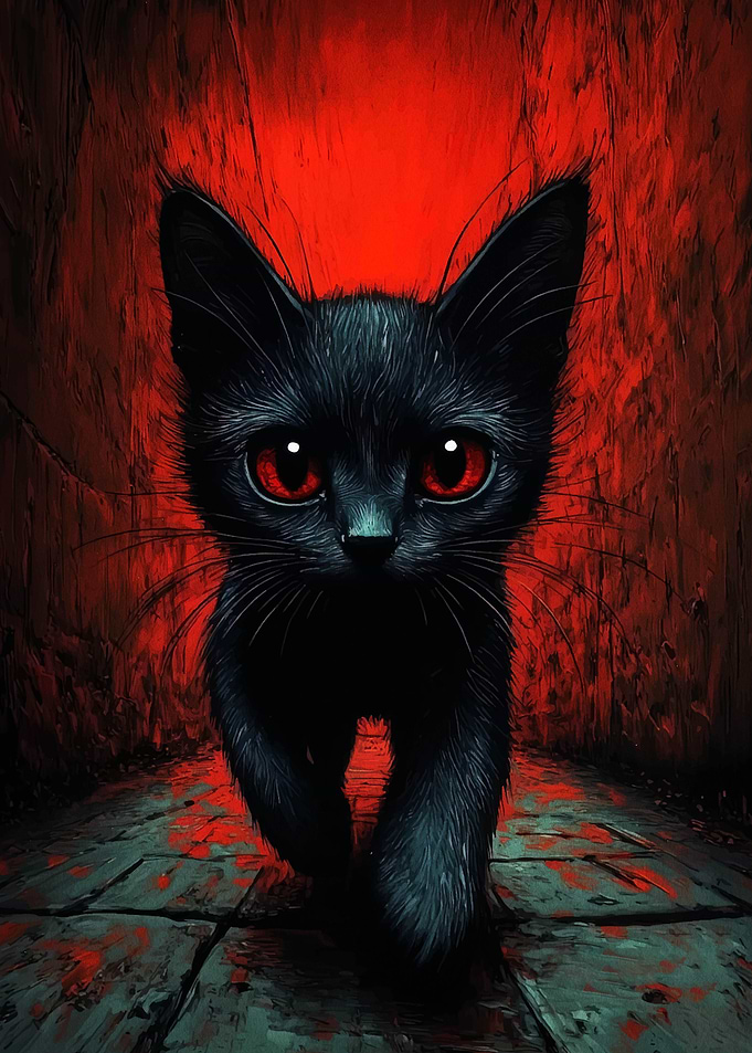 Black Cat with Red Eyes