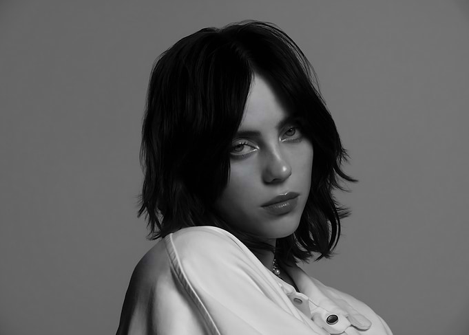 Billie Eilish Black and White Portrait