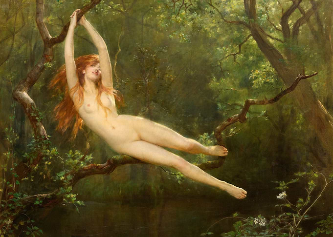 Nymph on a Tree Branch Painting