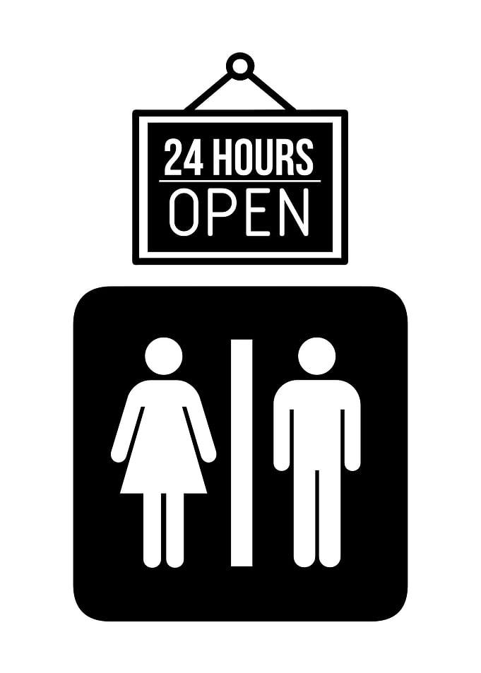 Restroom Sign with 24 Hours Open