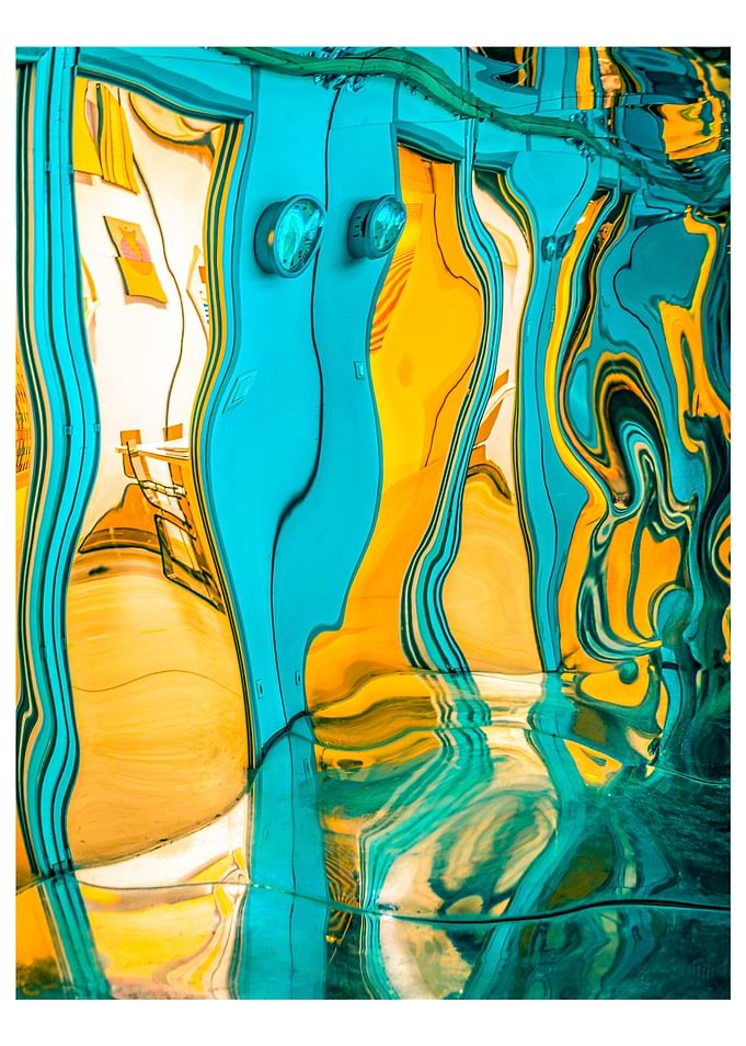 Distorted Reflection Abstract - Blue and Yellow