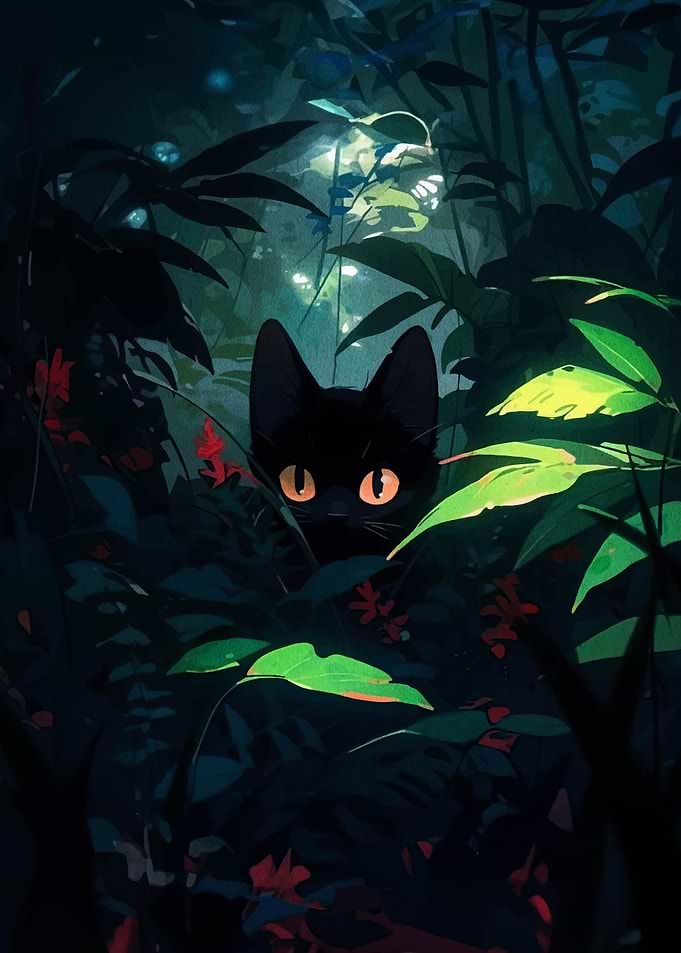 Black Cat in Jungle Illustration