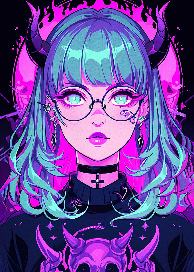 Neon Devil Girl Portrait