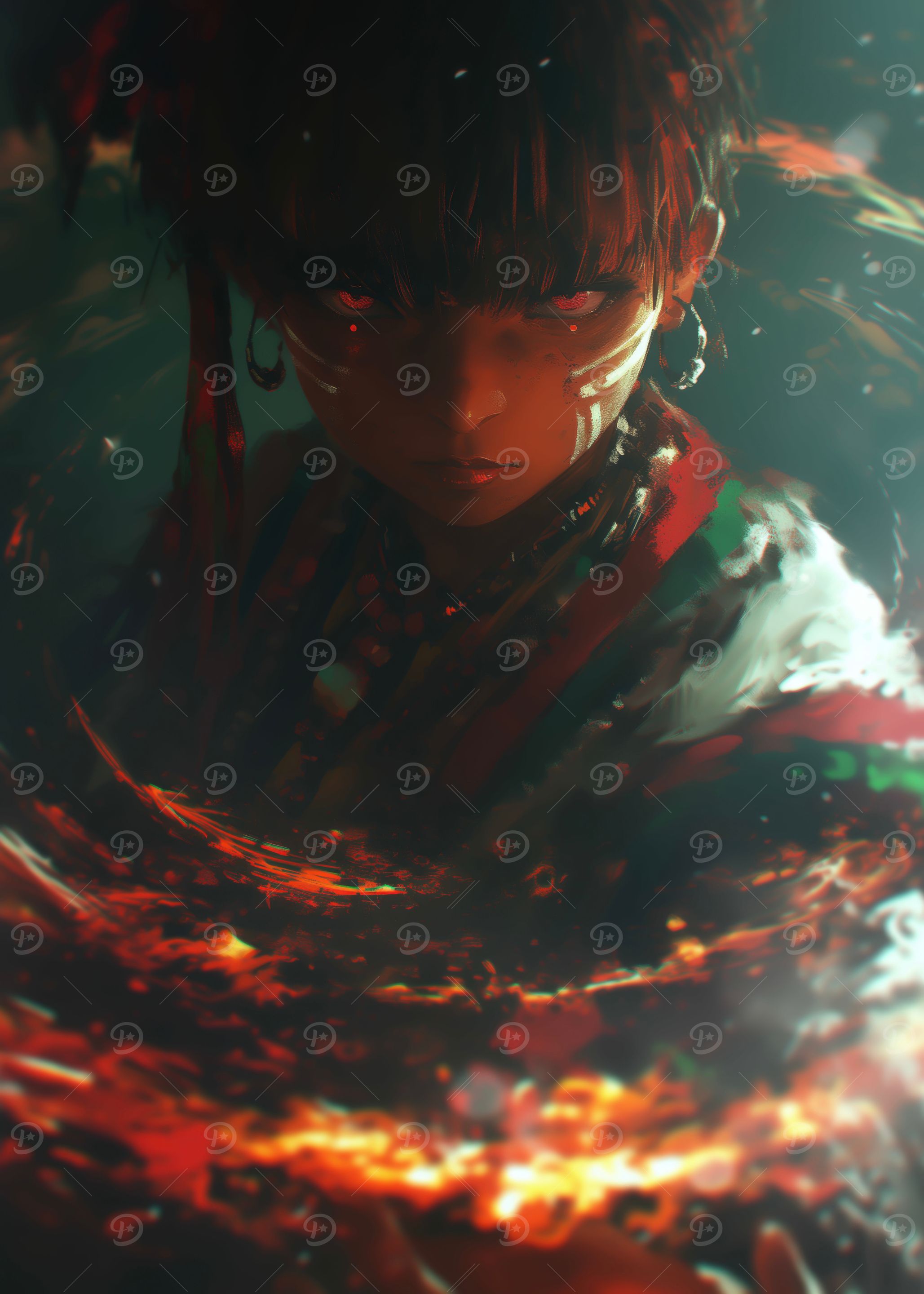 Fiery Gaze Digital Art Portrait