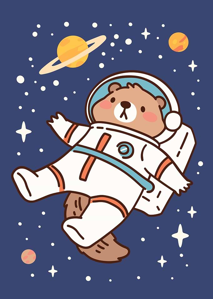Astronaut Bear in Space Cartoon