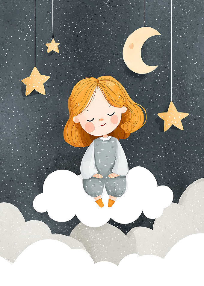 Dreamy Girl on Cloud with Stars