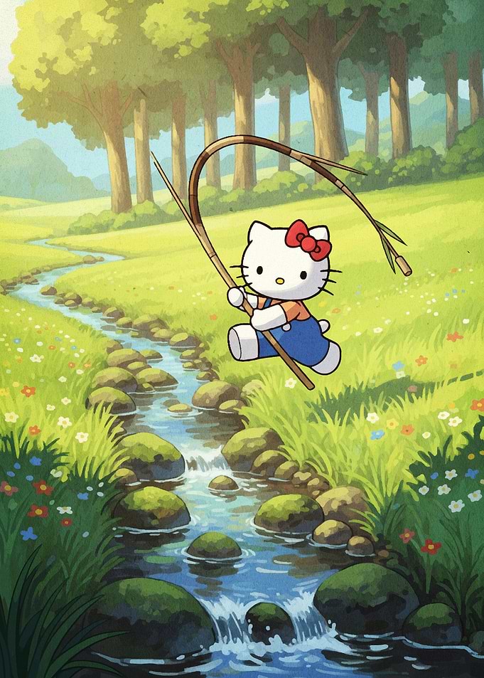 Hello Kitty Fishing in Nature