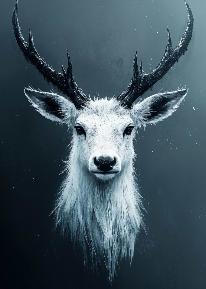 White Deer Portrait with Dark Antlers