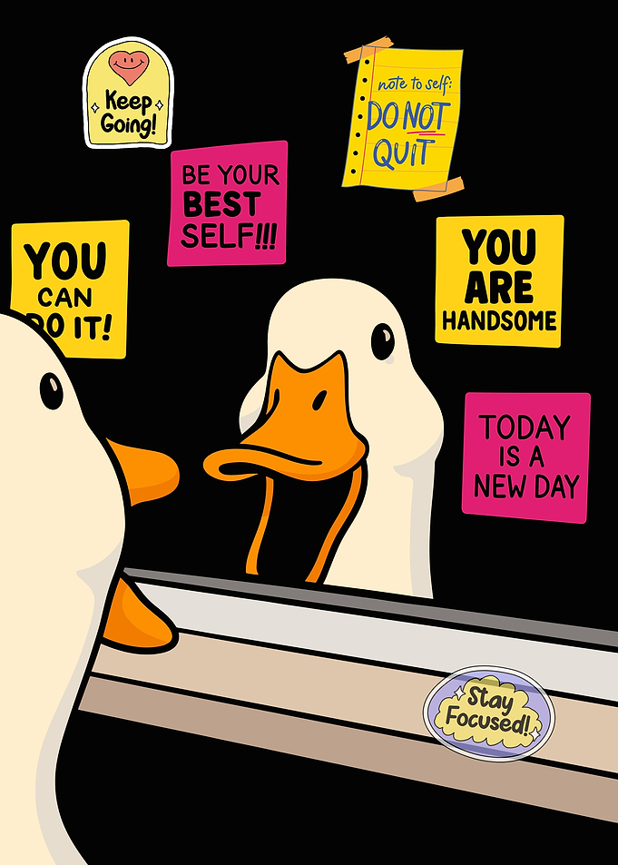 Motivational Duck Looking in Mirror