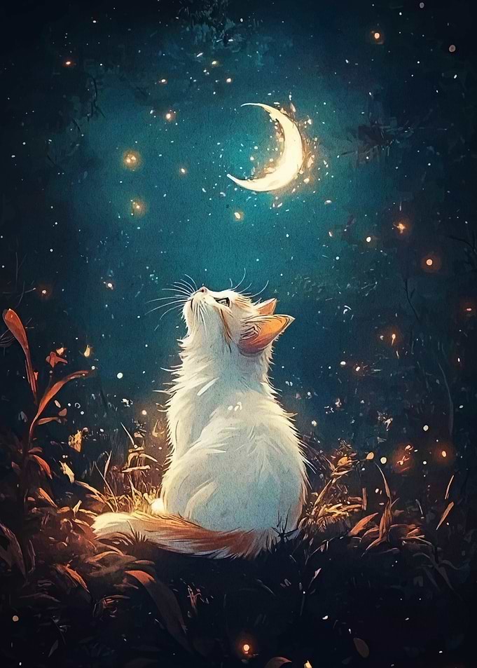 Cat gazing at the moon