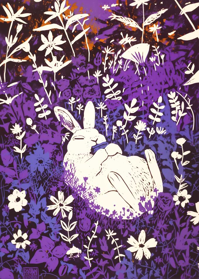 Resting Rabbit in Floral Meadow