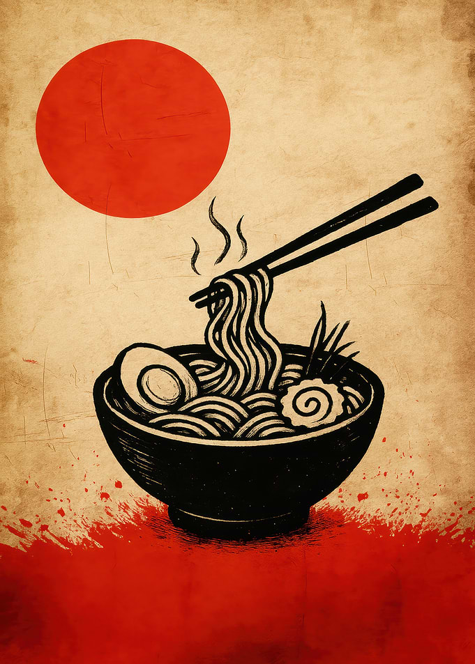 Ramen Bowl with Chopsticks and Sun