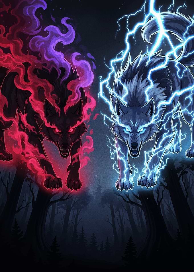 Elemental Wolves in Dark Forest