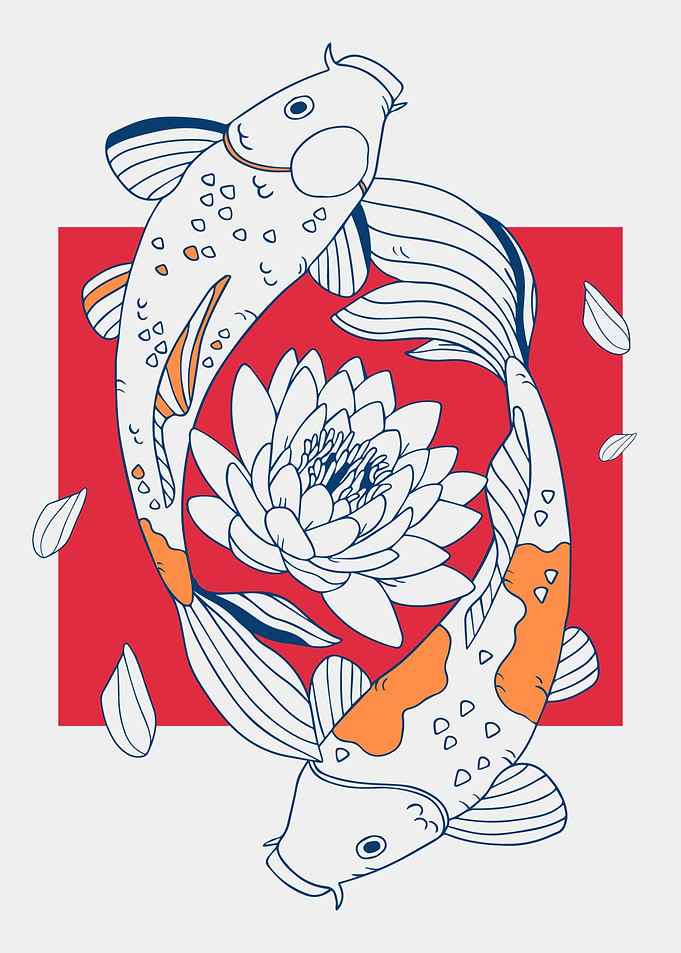 Koi Fish and Lotus Flower Illustration
