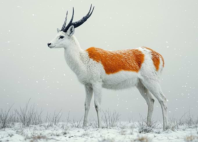 Elegant Deer in Winter Snowfall