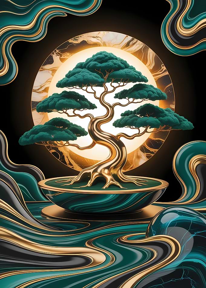 Elegant Bonsai Tree with Golden Accents