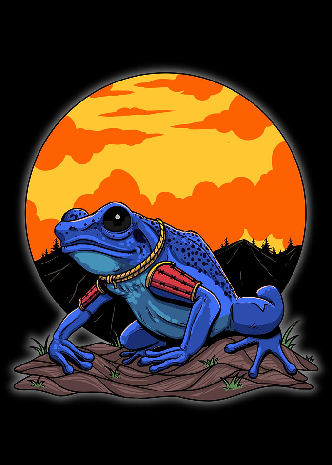 Blue Frog Samurai with Sunset Backdrop