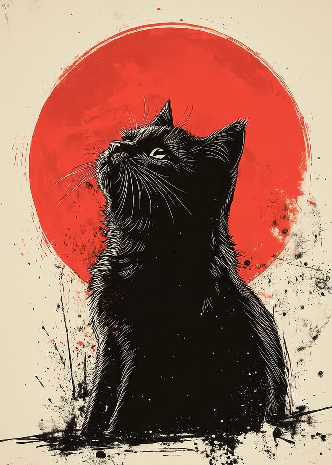 Black Cat with Red Sun