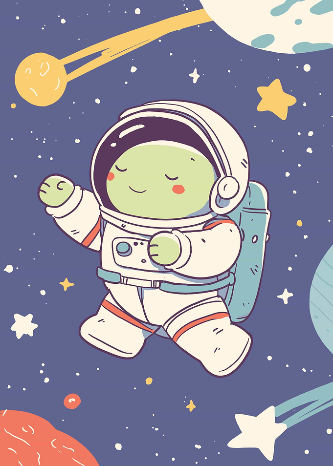 Cute Alien Astronaut in Space Cartoon