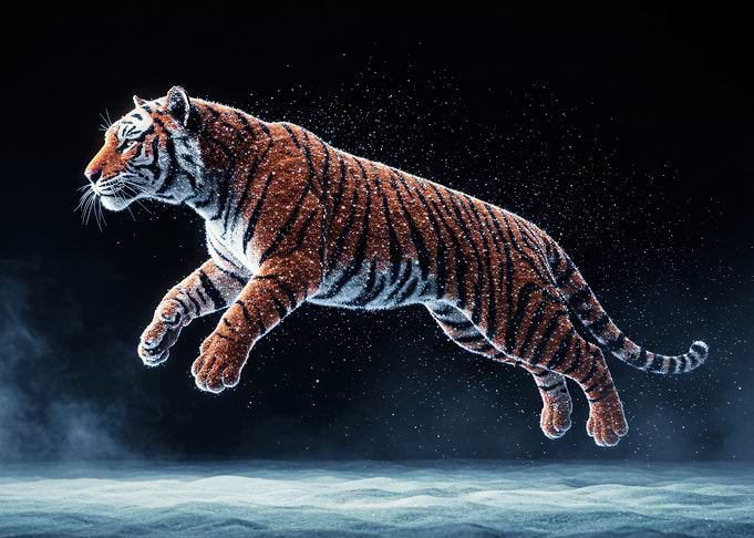 Leaping Tiger in Winter