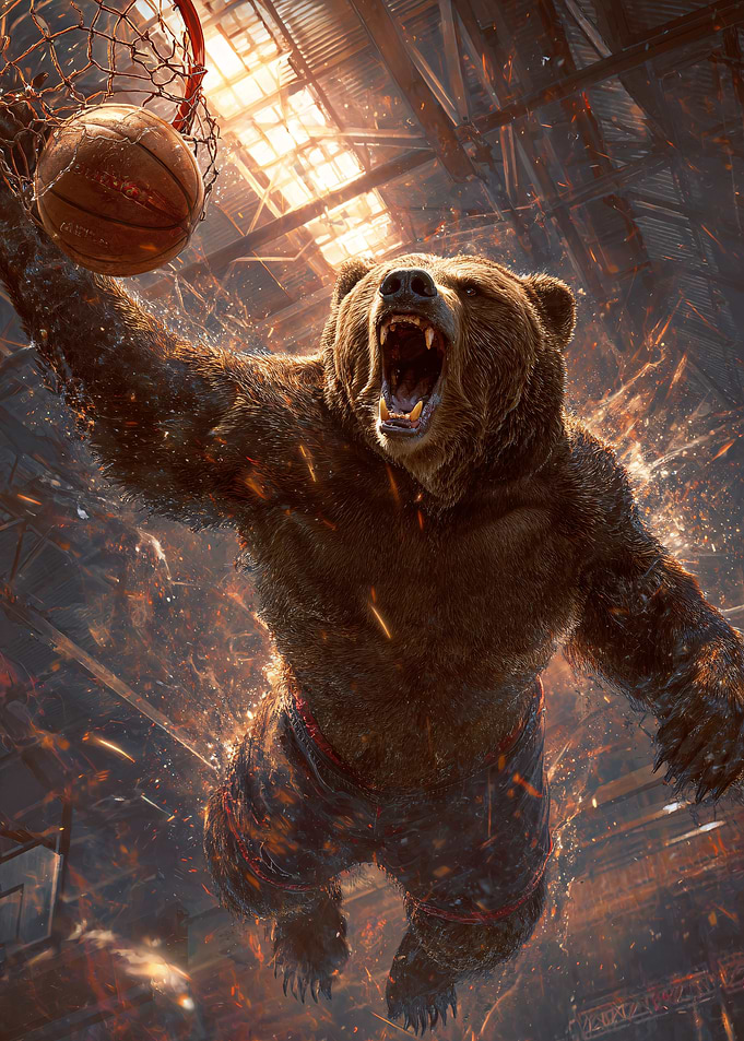 Bear Slam Dunk in Mid-Air