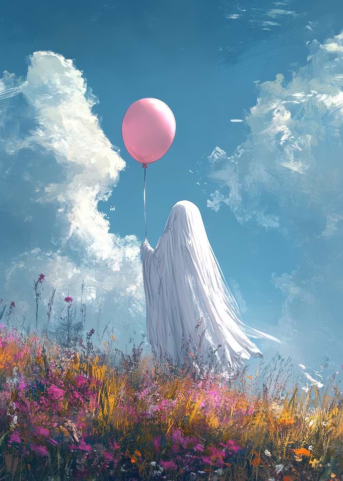 Ghost with Balloon in Flower Field