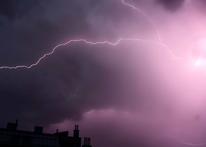 Dramatic city lightning