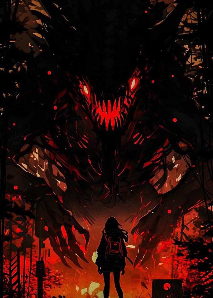 Girl Facing a Dark Monster