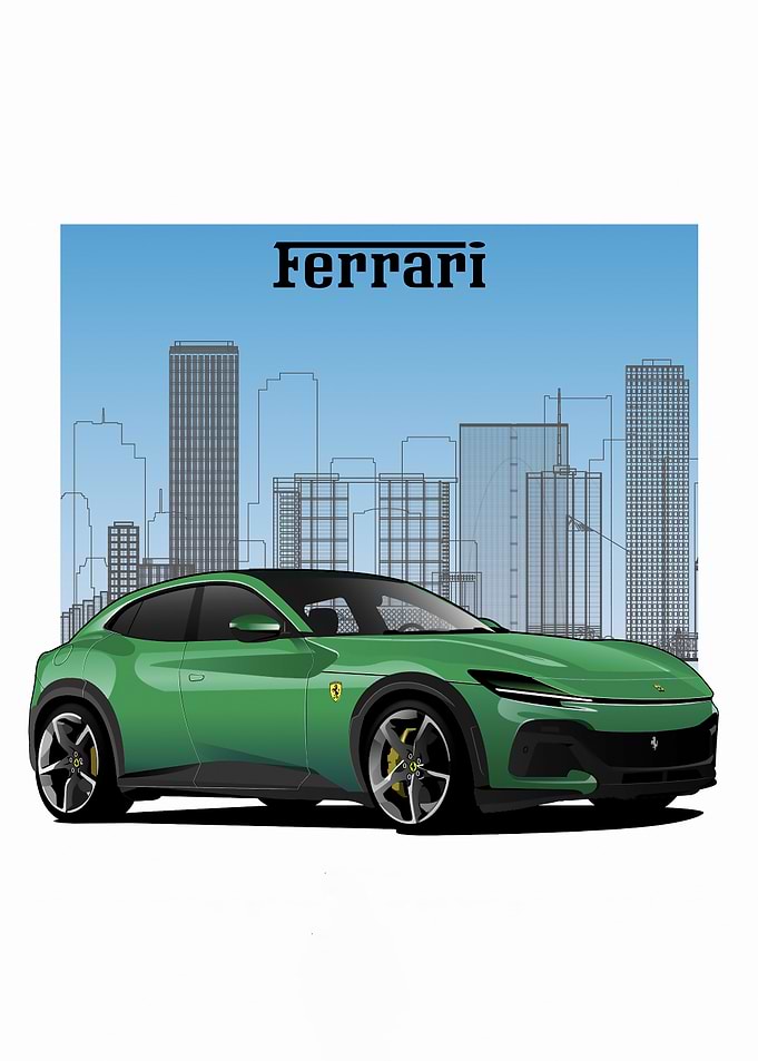 Green Ferrari Purosangue Cityscape Illustration