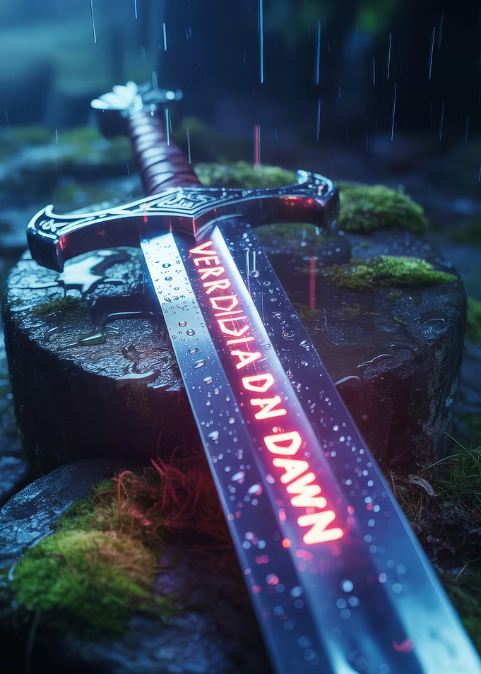 Glowing Sword in the Rain