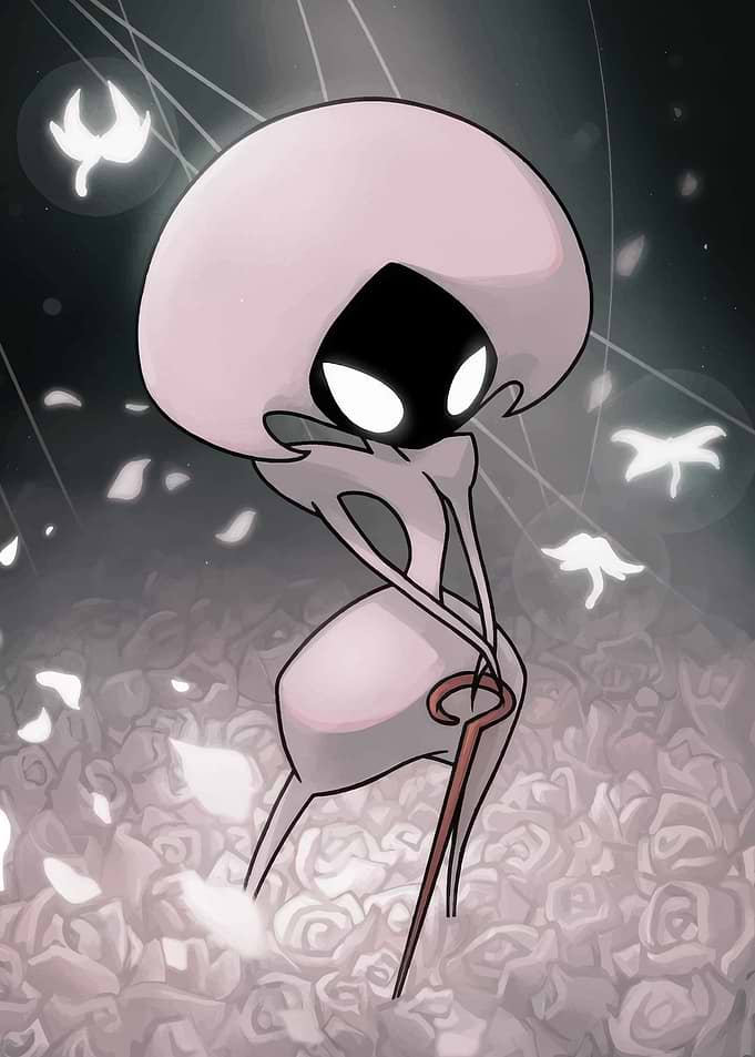 Hollow Knight character in floral setting