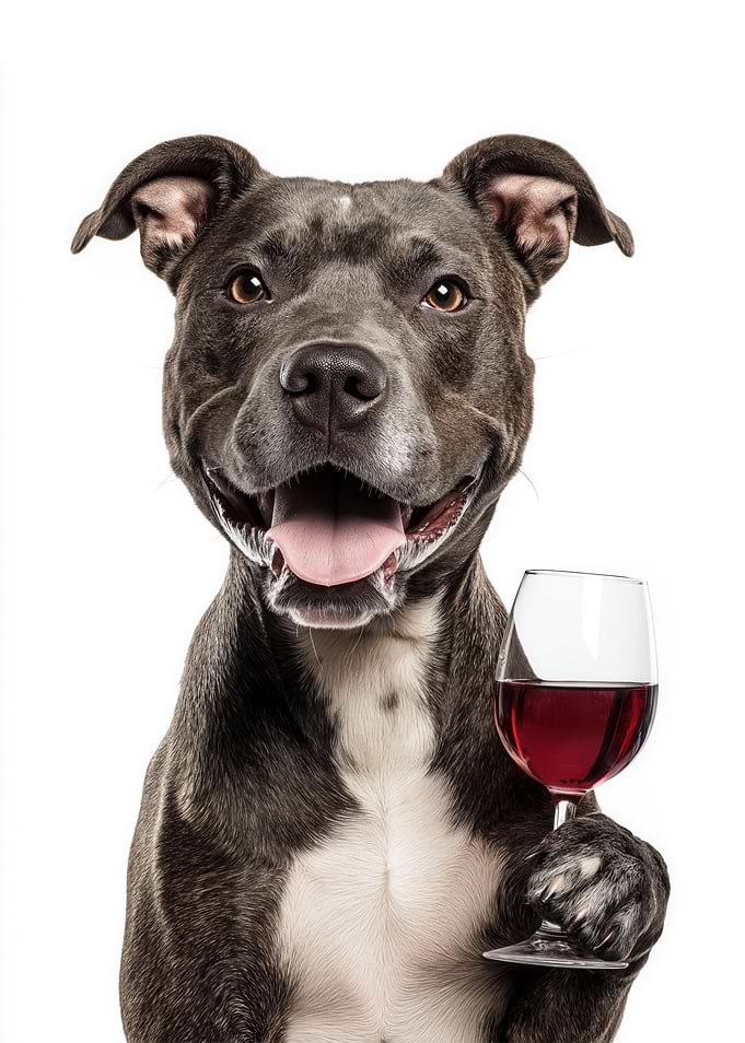 American Staffordshire Terrier Dog with Wine Glass Portrait