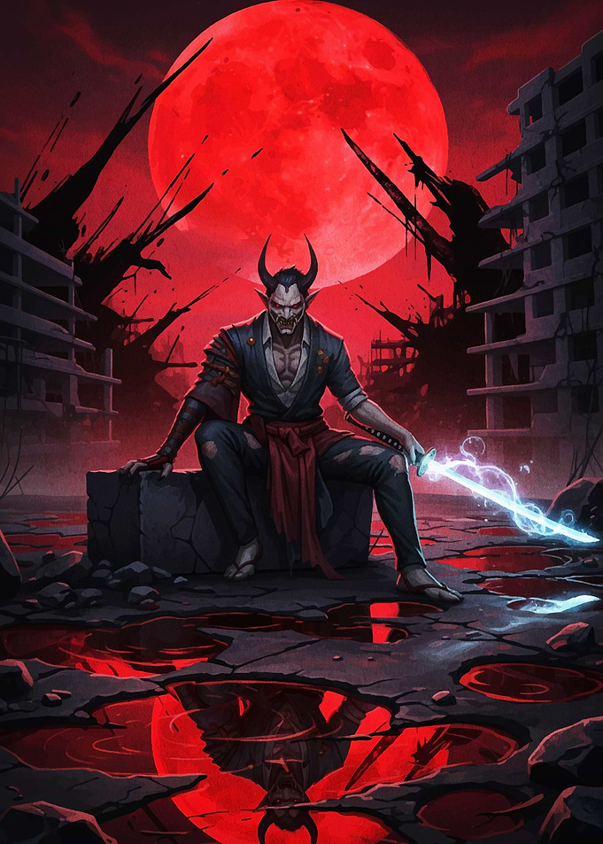 Demon Samurai Under Blood Moon