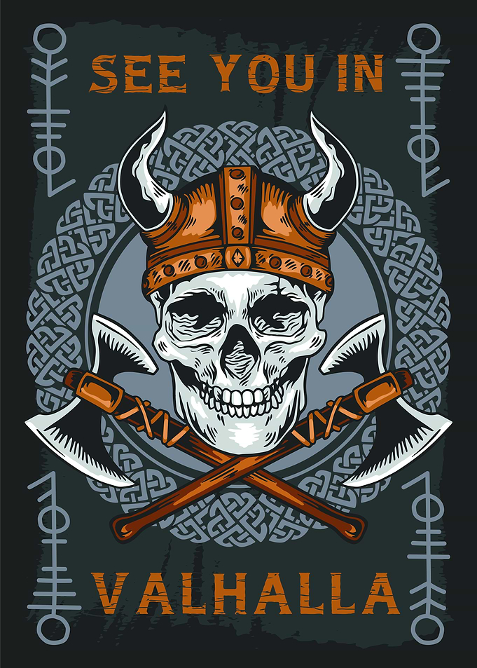 Viking Skull with Axes to Valhalla