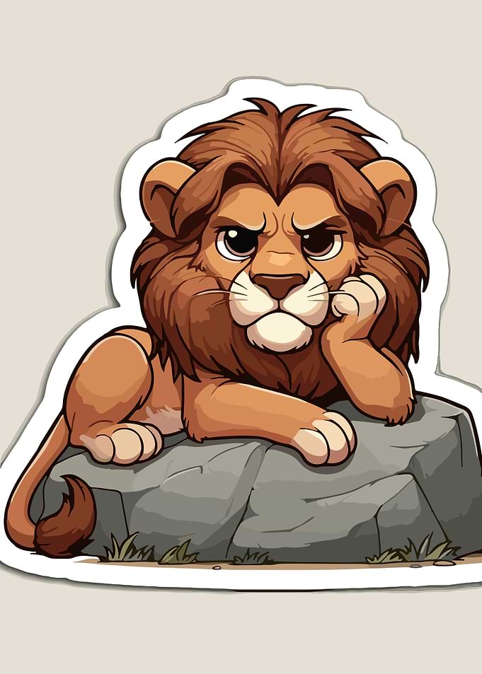 Cartoon Lion Resting on Rock