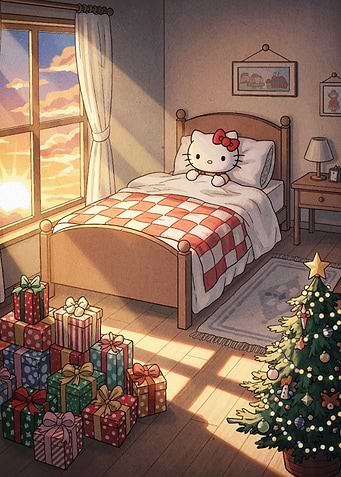Hello Kitty Christmas Bedroom Scene