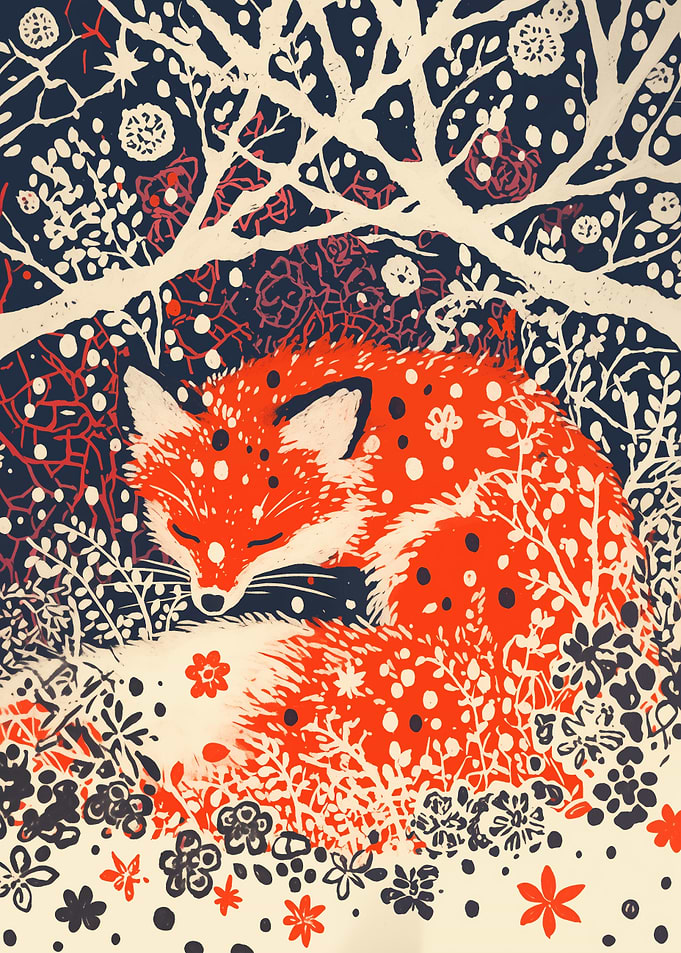Sleeping Fox in Winter Forest