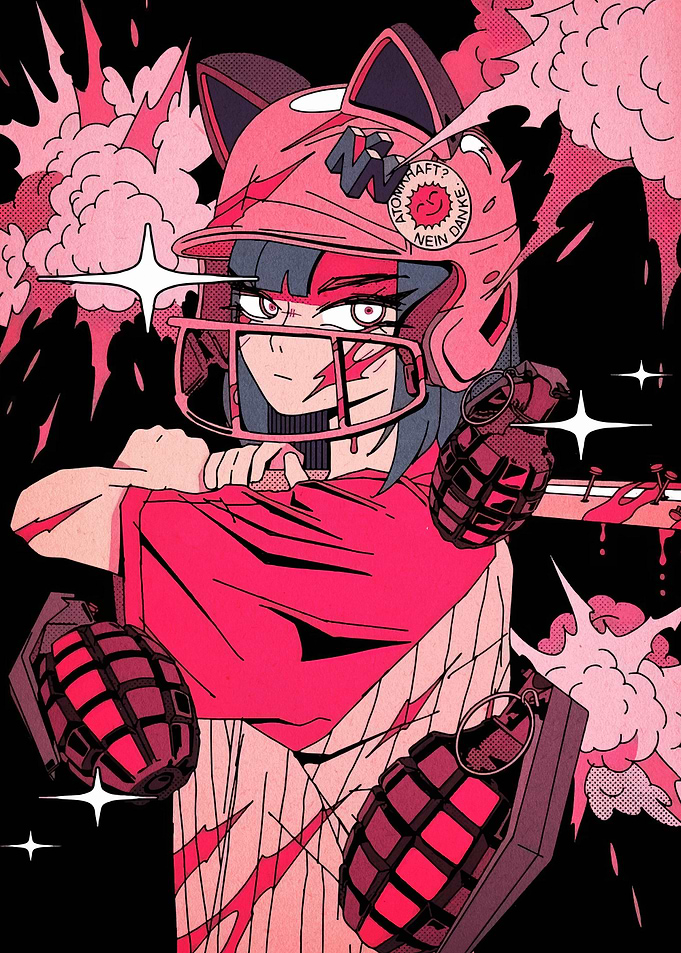 Anime girl with baseball bat and grenades