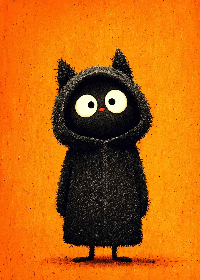 Cute Black Furry Creature with Hoodie