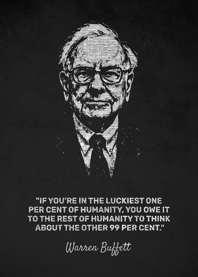 Warren Buffett Portrait with Lucky Quote