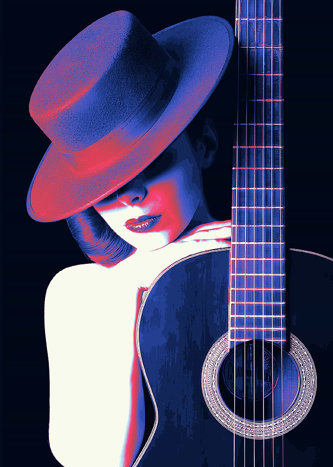 Woman with Guitar in Pop Art