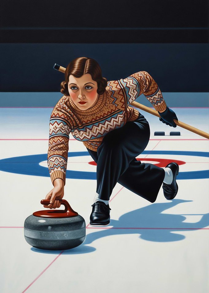 LA STRATÈGE DU CURLING (The Curling Strategist) - Original Art Deco Artwork