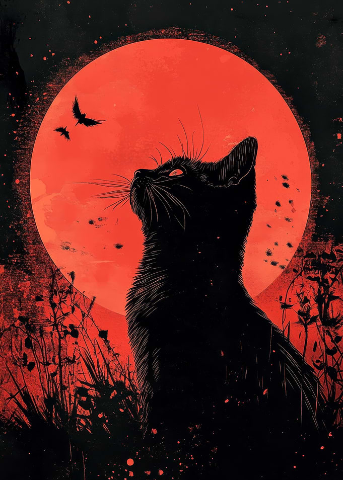Black Cat and Red Moon
