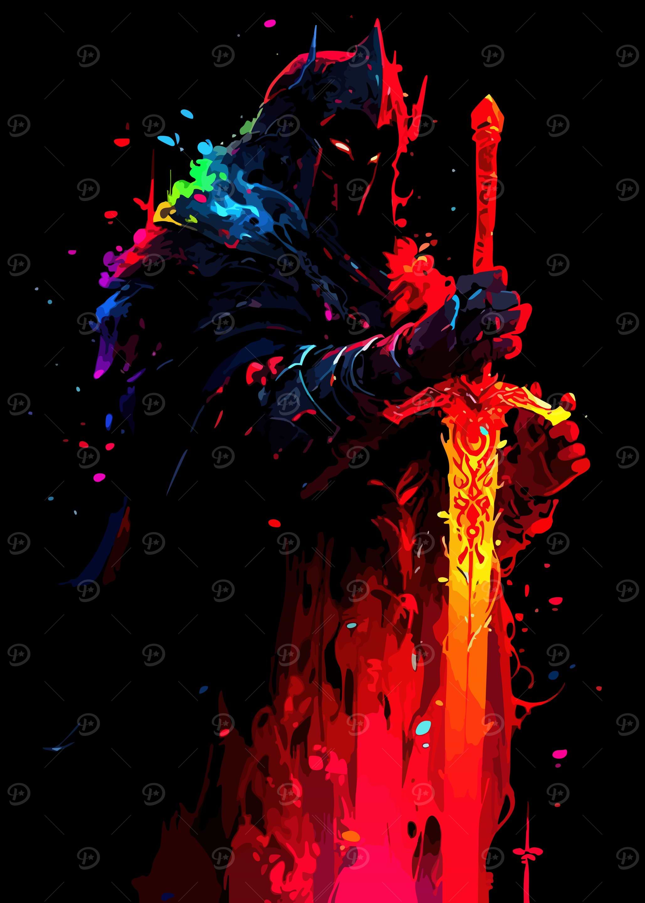Dark Knight with Fiery Sword