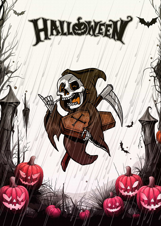 Halloween Grim Reaper in the Rain