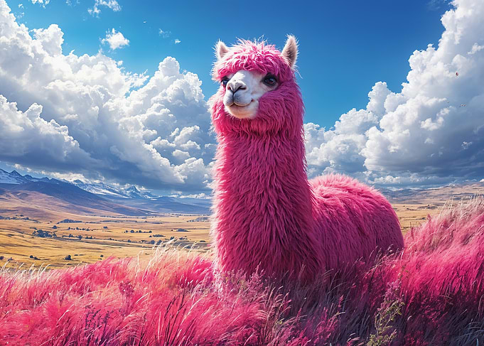Pink Alpaca in a Field