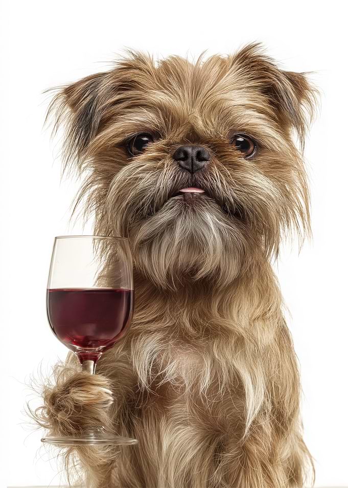 Brussels Griffon Dog with Wine Glass