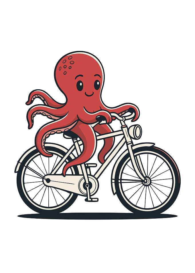 Octopus Riding a Bicycle Cartoon